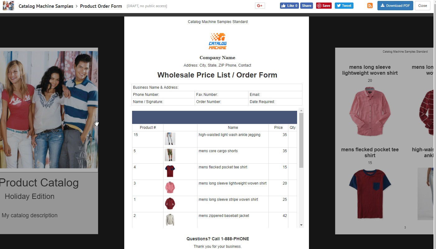 Order catalogs. Product order form. Eshop USA pre-order list.